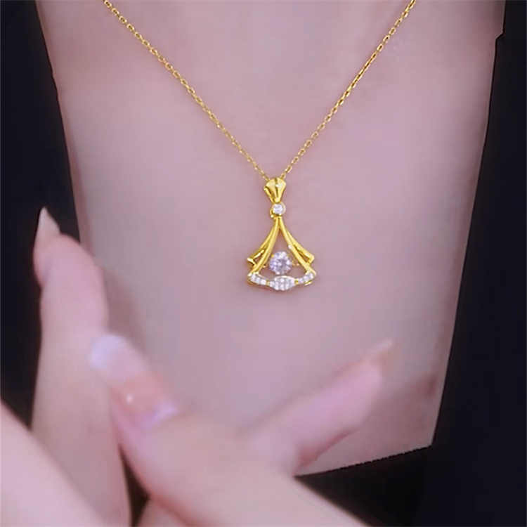 Golden Rhinestone Decor Pendant Necklace