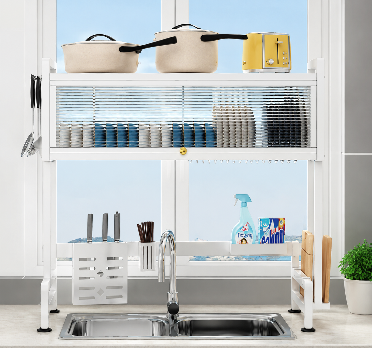 Kitchen Sink Shelf with Cabinet Door – رف حوض المطبخ مع باب خزانة