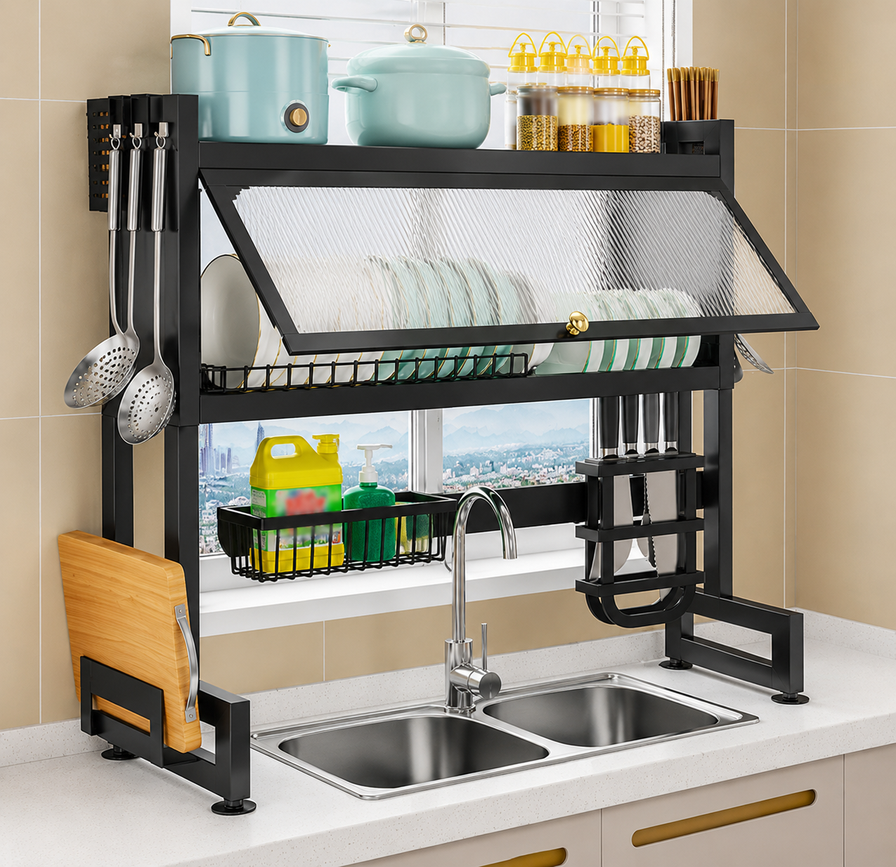 Kitchen Sink Shelf with Cabinet Door – رف حوض المطبخ مع باب خزانة